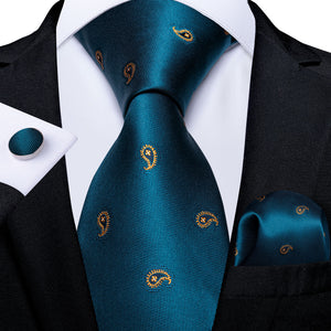 Tie -  Novelty Design Silk Teal Green Paisley Tie