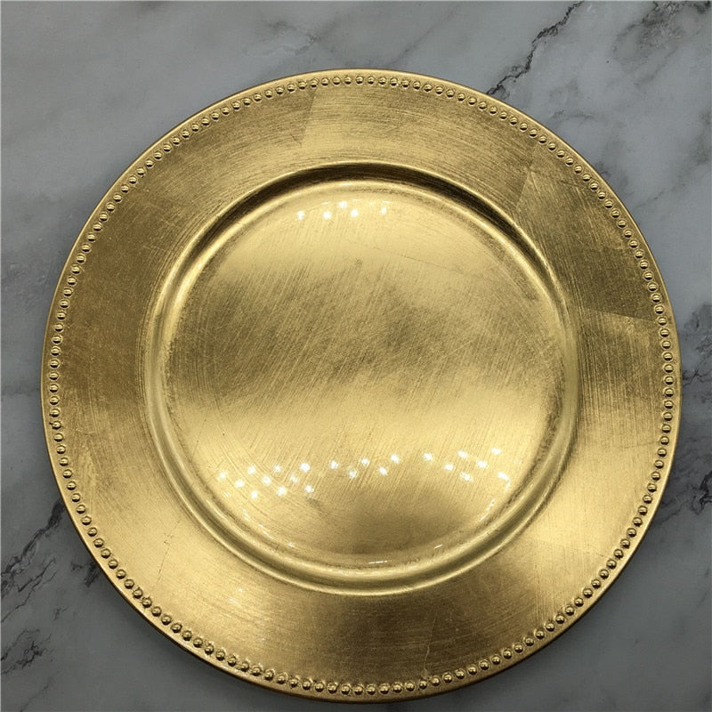 Dinner 13 inch Gold Plastic Beaded Charger Wedding Plates