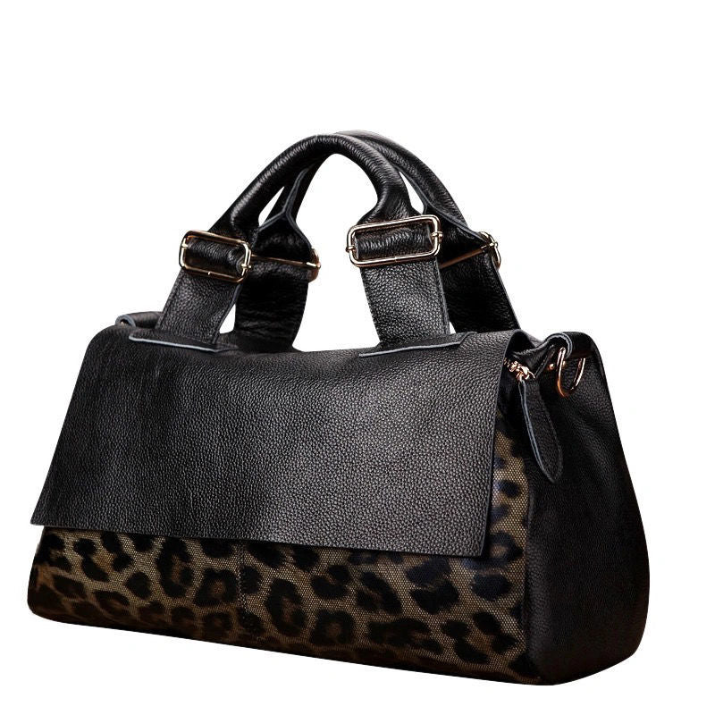 Purse -  Leopard Design Genuine Leather Tote Shoulder Bag