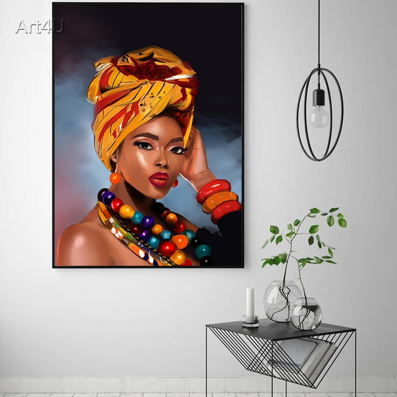 Painting - Canvas Painting African Black Woman Graffiti Art