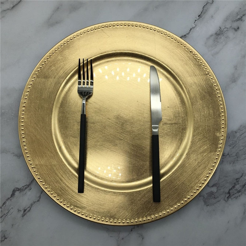 Dinner 13 inch Gold Plastic Beaded Charger Wedding Plates