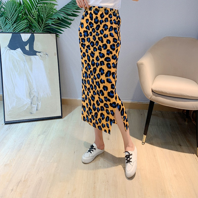 Elastic High Waist  Leopard Skirt