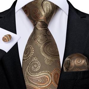 Luxury Gold Black Striped Paisley Silk Tie