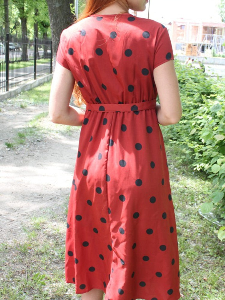 Vintage Long  Casual Polka Dot Dress