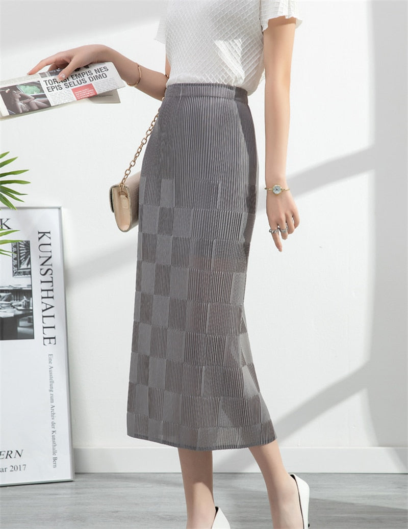 Slim Plaid Pleated  Skirt