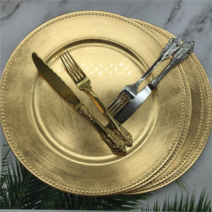 Dinner 13 inch Gold Plastic Beaded Charger Wedding Plates