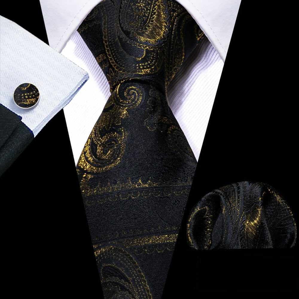 Gold Paisley Men Silk Necktie Fashion