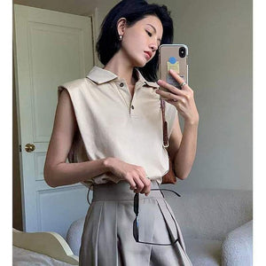 Khaki Wide Leg Pantsuit Baggy Classic Pants