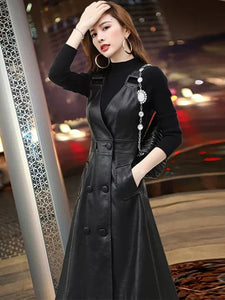 Long Black PU Leather Dress