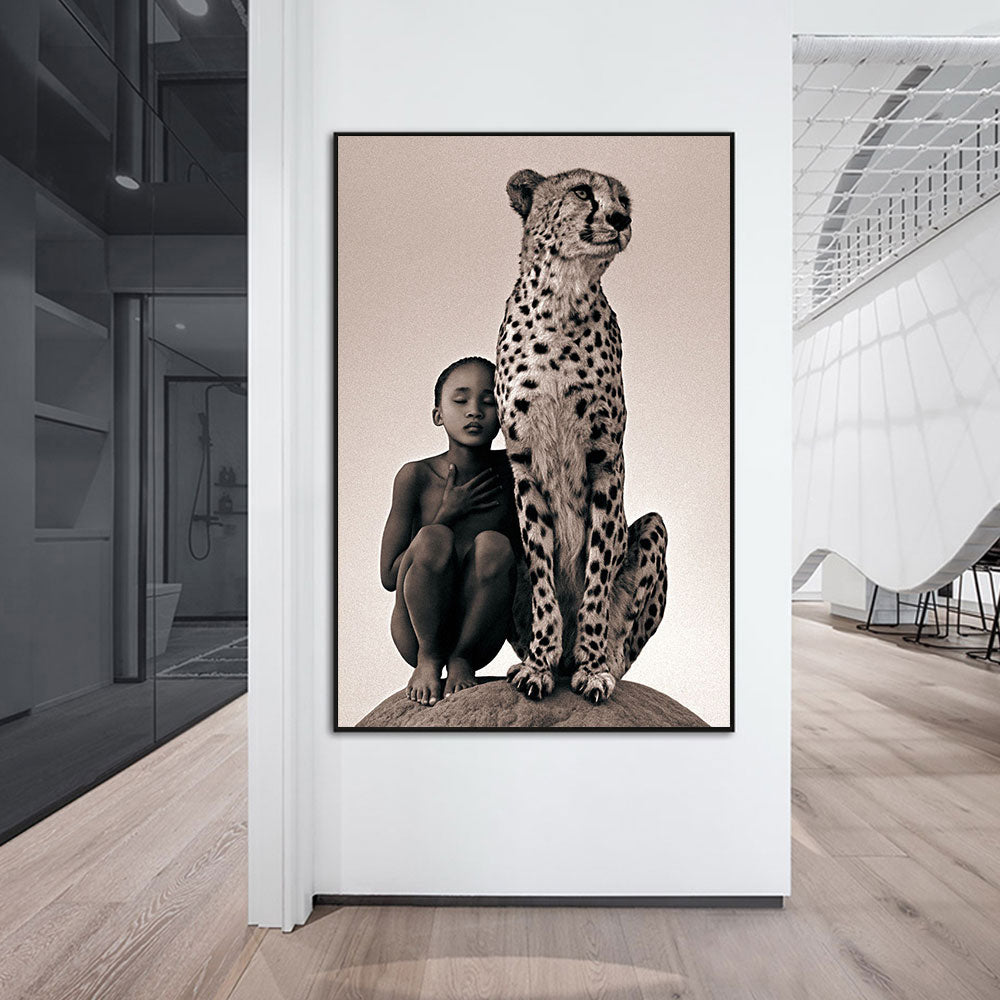 Boy and Cheetah Alluring Canvas Painting