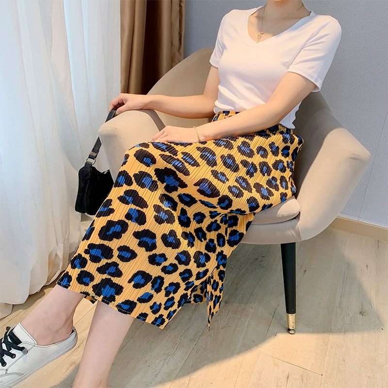 Elastic High Waist  Leopard Skirt