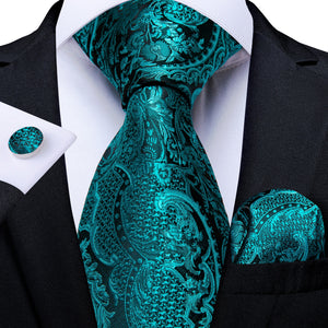 Tie -  Novelty Design Silk Teal Green Paisley Tie