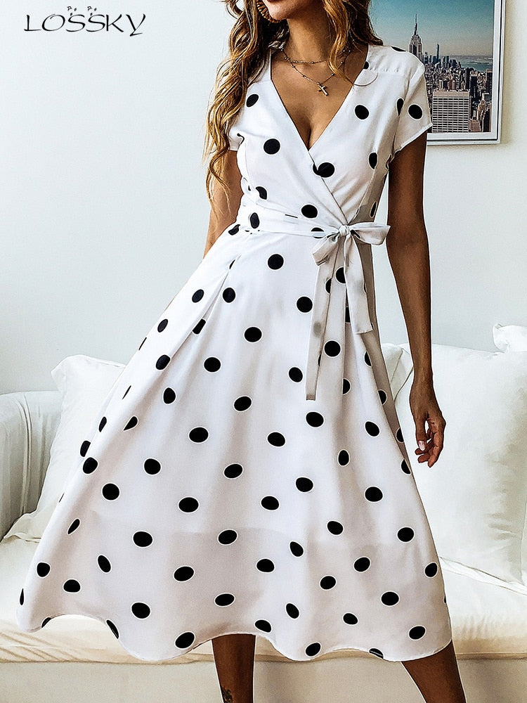 Vintage Long  Casual Polka Dot Dress