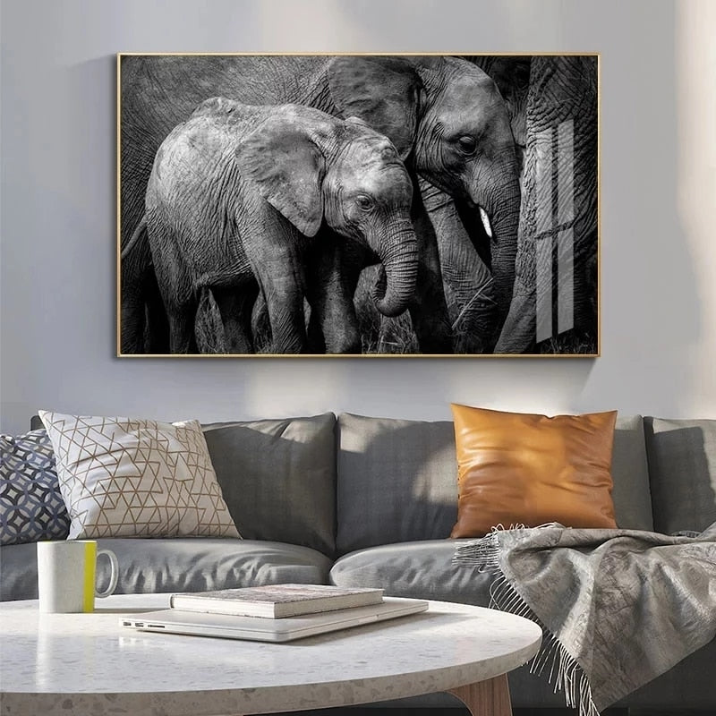 Poster - Black and White African Elephant