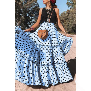 Polka Dot Women Ruffle Maxi Skirt