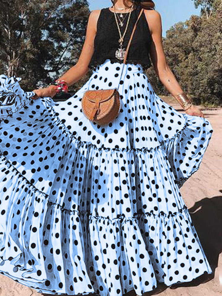 Polka Dot Women Ruffle Maxi Skirt