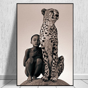 Boy and Cheetah Alluring Canvas Painting