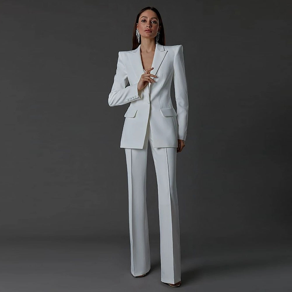 Suit - White Women Skinny Pants Suits