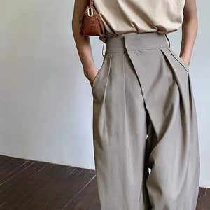 Khaki Wide Leg Pantsuit Baggy Classic Pants