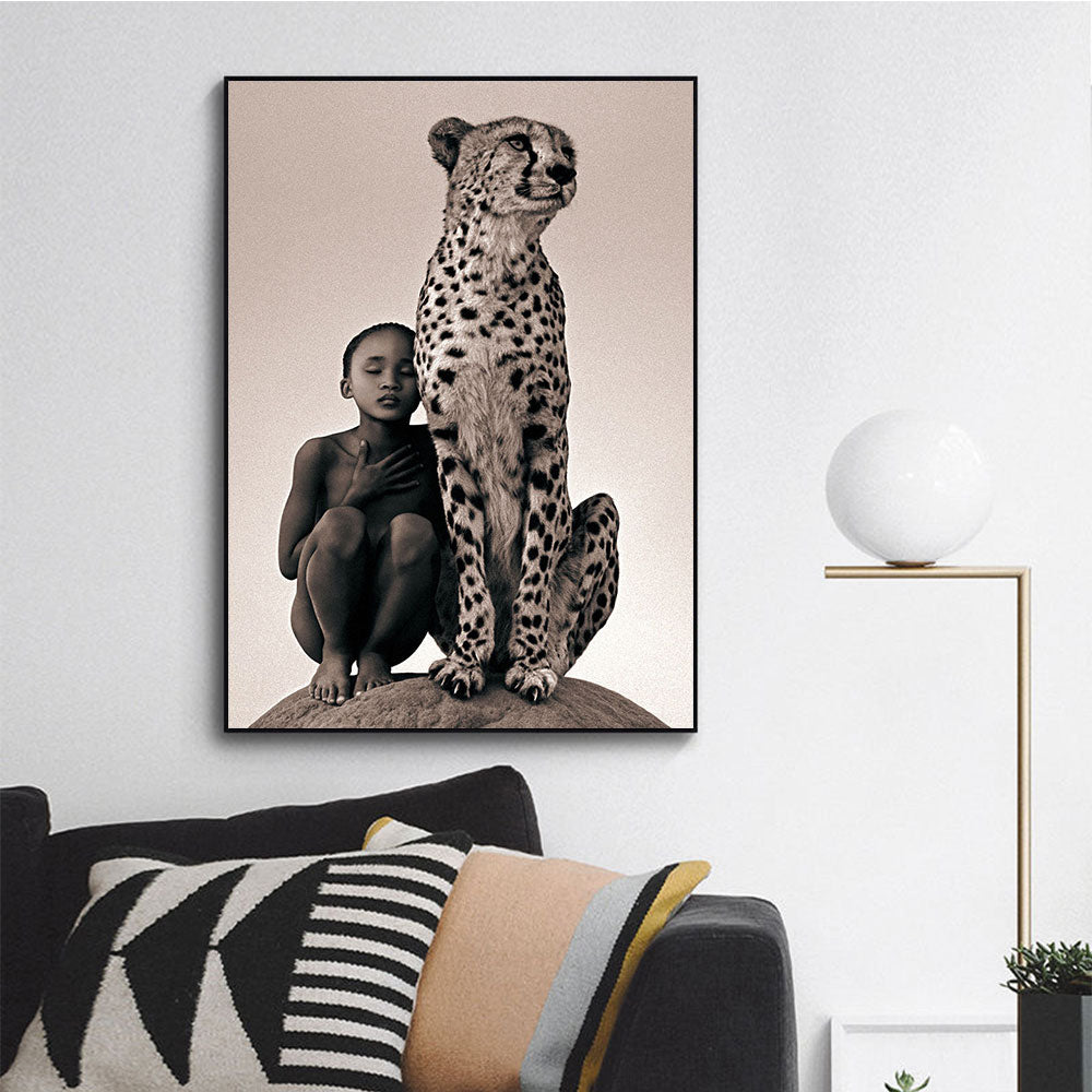 Boy and Cheetah Alluring Canvas Painting