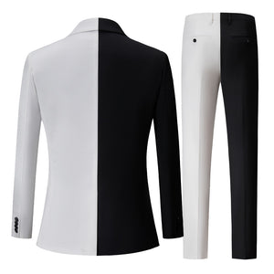 Suit - Men Black & White Color Matching Suit