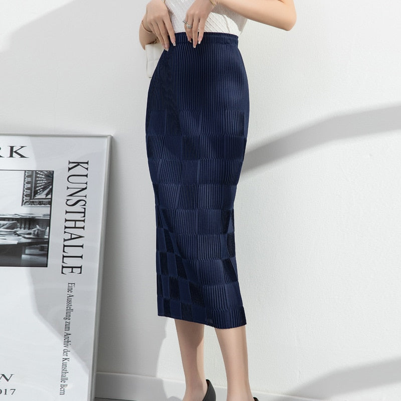 Slim Plaid Pleated  Skirt