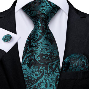 Tie -  Novelty Design Silk Teal Green Paisley Tie