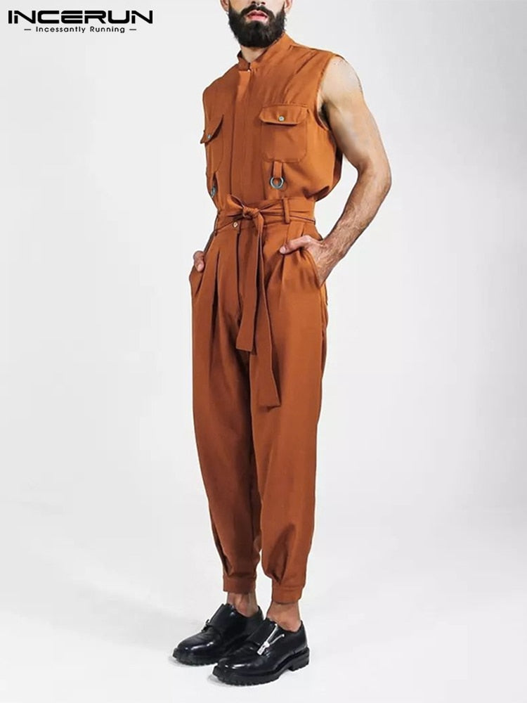 Jumpsuit - Solid Lapel  Men Jumpsuits