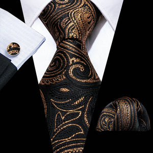 Gold Paisley Men Silk Necktie Fashion