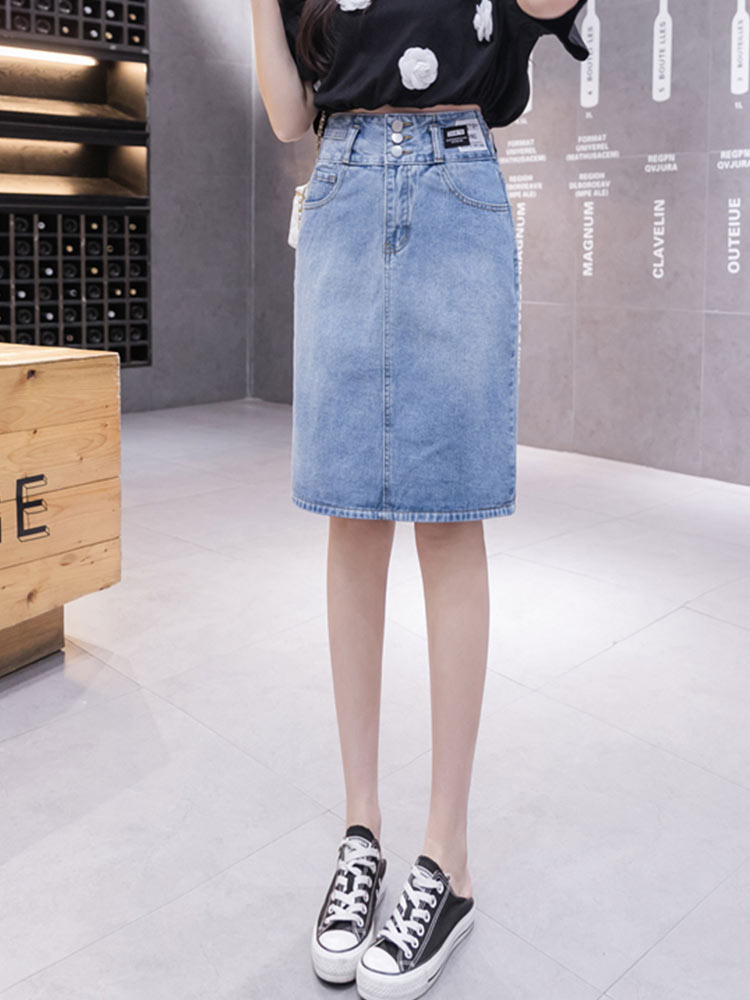 Denim Knee-Length Skirt