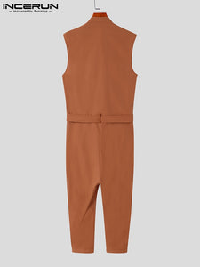 Jumpsuit - Solid Lapel  Men Jumpsuits