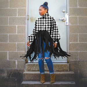 Fashion Long Sleeve Fringed Poncho