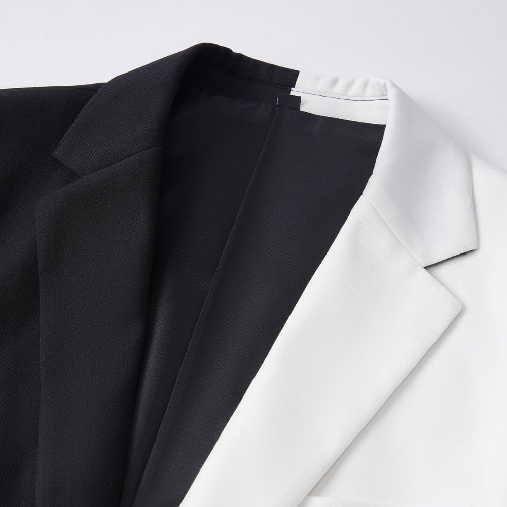 Suit - Men Black & White Color Matching Suit