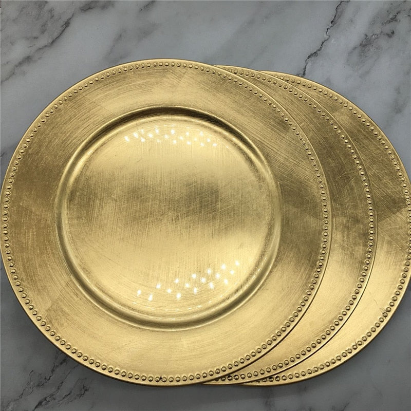 Dinner 13 inch Gold Plastic Beaded Charger Wedding Plates