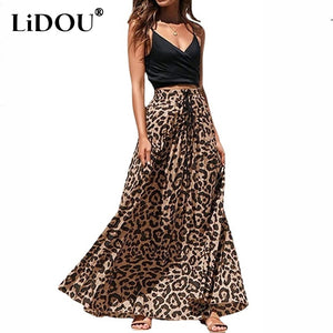 Comfortable Bohemian Retro Leopard Print Drawstring Skirt