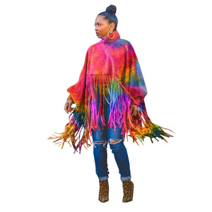 Fashion Long Sleeve Fringed Poncho