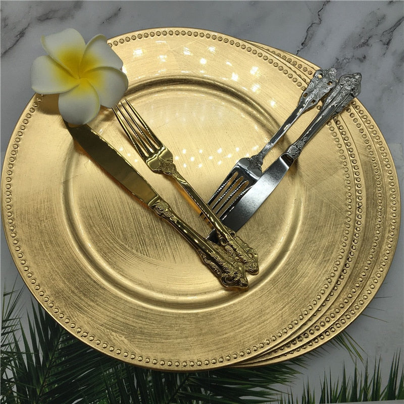 Dinner 13 inch Gold Plastic Beaded Charger Wedding Plates