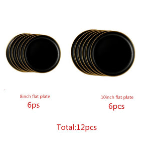 Gilt Rim Black Porcelain Dinner Plates