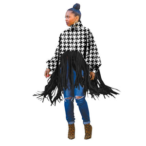 Fashion Long Sleeve Fringed Poncho