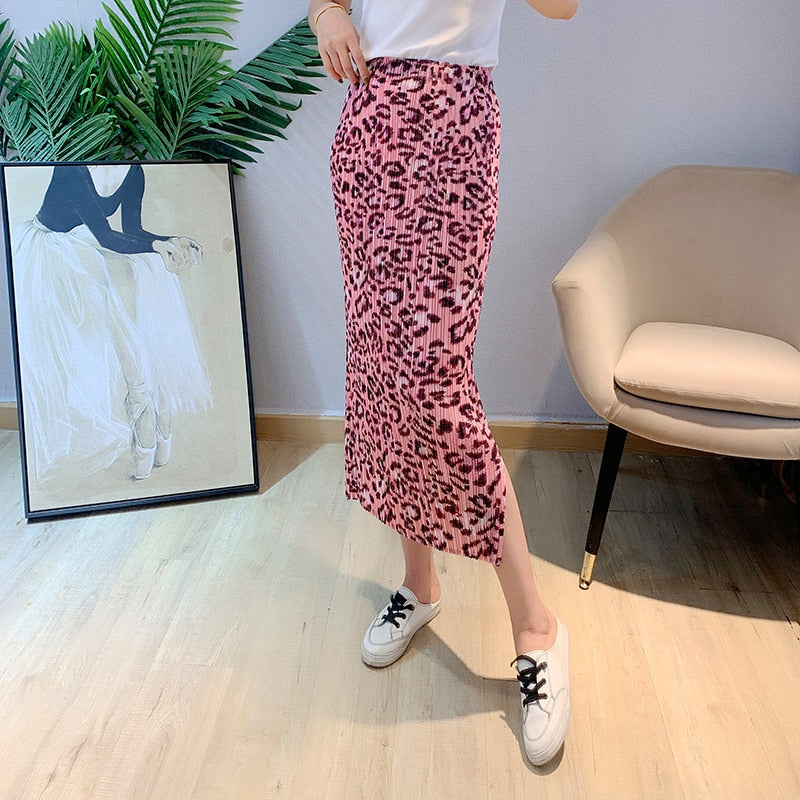 Elastic High Waist  Leopard Skirt