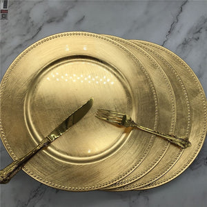 Dinner 13 inch Gold Plastic Beaded Charger Wedding Plates