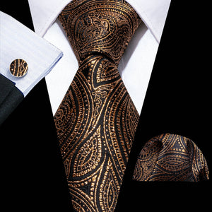 Gold Paisley Men Silk Necktie Fashion