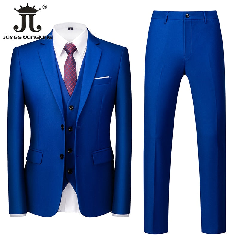 Men Suit - Jacket Vest Pants Single-breasted Slim