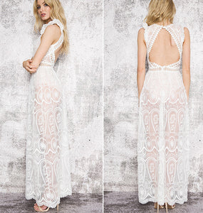 White Lace Long  Maxi Dress