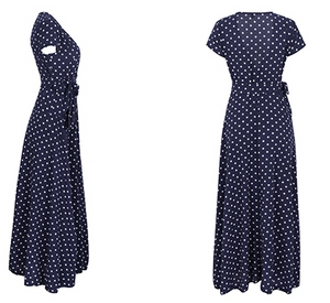 V-Neck Dot Long Dress