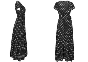 V-Neck Dot Long Dress