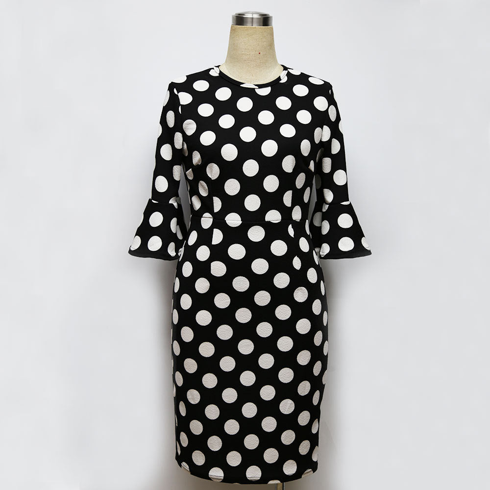 Long Flared Sleeve Polka Dot Dress