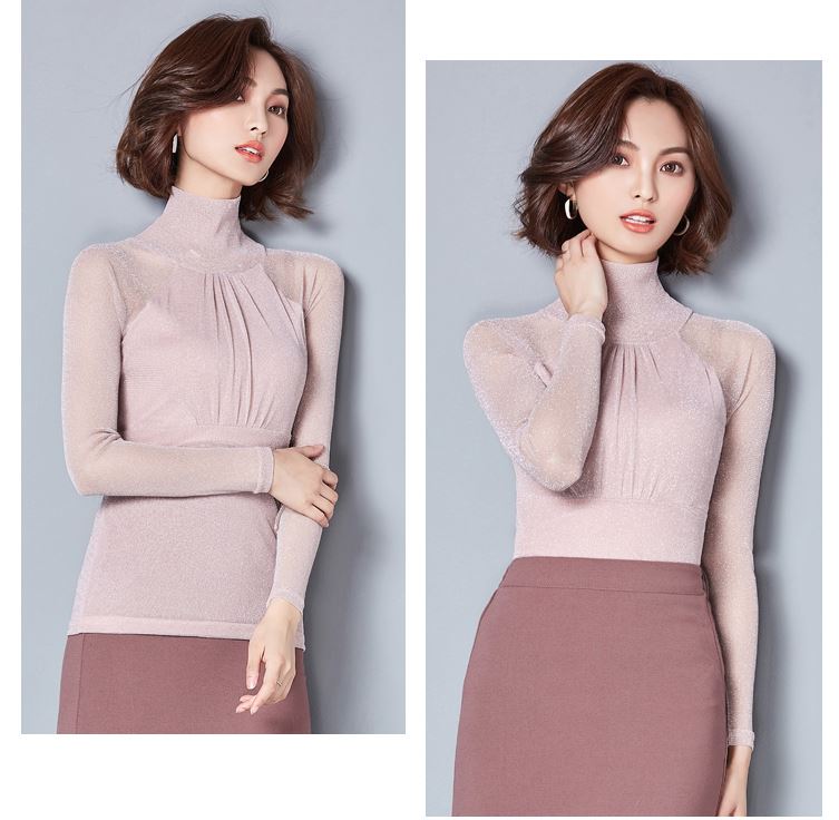 Long Sleeves Lace Sliced Women's Turtleneck