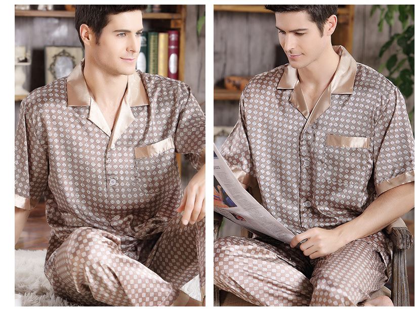 Summer Mens Satin Silk Pajama Set