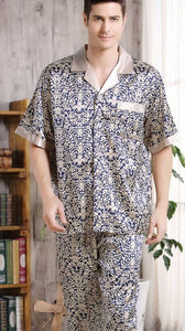 Summer Mens Satin Silk Pajama Set